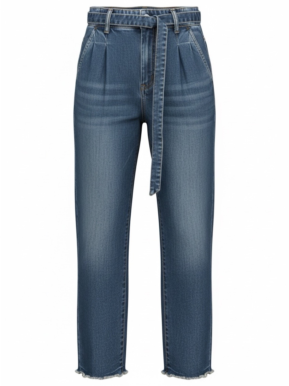 Garage Mid-High Straight-Leg Jeans with Self-Tie Belt — Blue